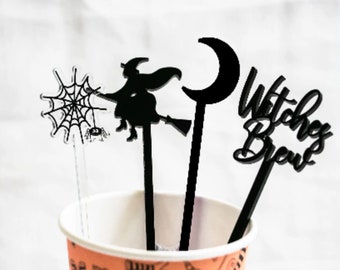 Halloween witches drink stirrers, witches brew drink stirrers, cocktail stirrers, Halloween cocktail stirrers, Halloween decor, Halloween