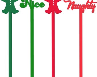Zestaw świątecznych mieszadeł do napojów Team Naughty Team Nice – zestaw patyczków do mieszania gorącej czekolady – czerwone i zielone naczynia do napojów na imprezę Friendsmas