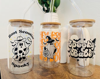 Halloween Ghost Glass | Spooky Coffee Cup with Bamboo Lid & Straw