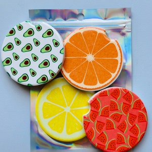 Set of 2 | Fruit Slice Car Coasters | Cute Ceramic Car Coasters | Neoprene Car Coasters | Gifts for her | Gifts for him | Car Coasters