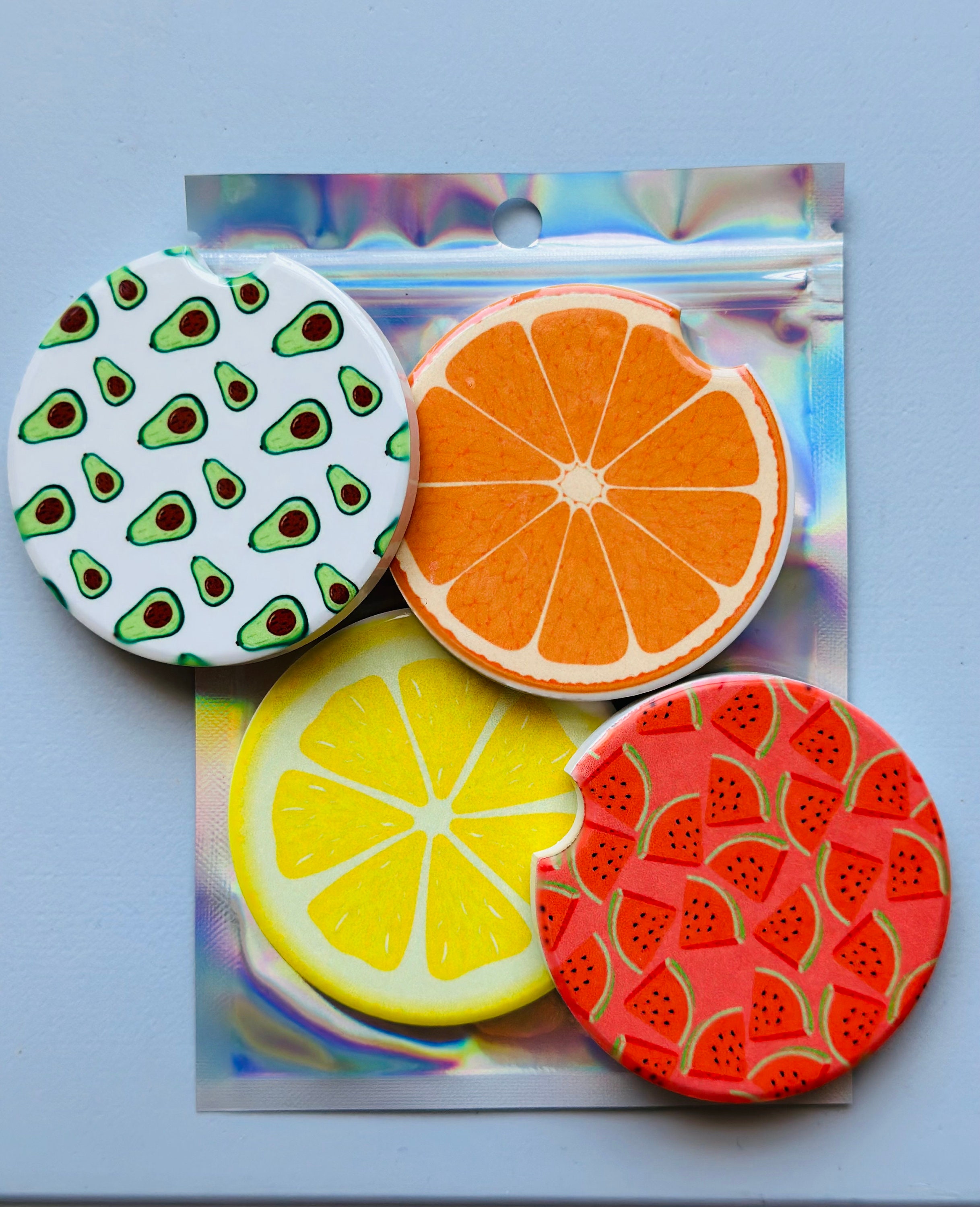Set of 2 Fruit Slice Car Coasters Cute Ceramic Car Coasters Neoprene