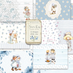 Digitales Papier, Sarah Kay BLAU, Shabby Chic, Geschenke, decoupage, scrapbooking