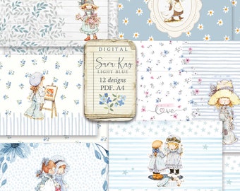 Digital paper, Sarah Kay BLUE, Shabby Chic, Presents, decoupage, scrapbooking