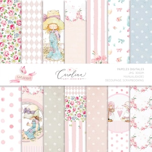 Digitales Papier, Sarah Kay, Shabby Chic, Geschenke, decoupage, scrapbooking,