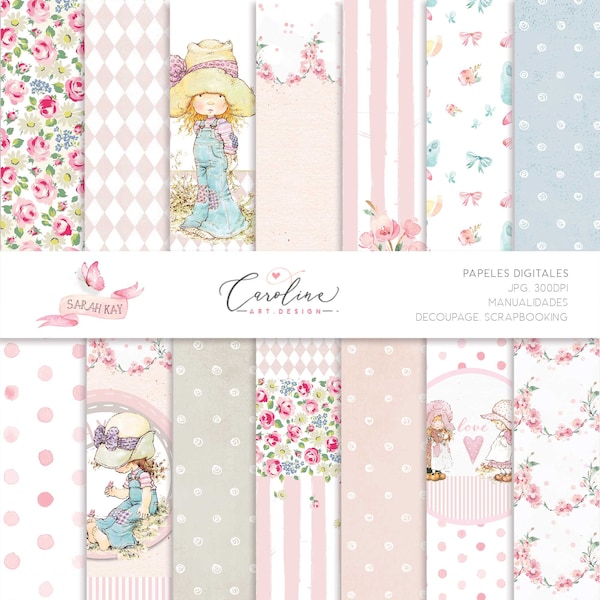 Papier numérique, Sarah Kay, Shabby Chic, cadeaux, découpage, scrapbooking,