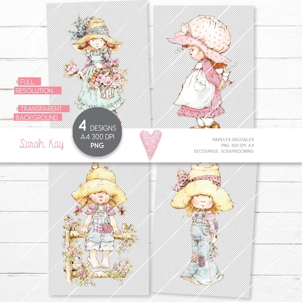 Sarah Kay PNG A4 Transparent Background Illustration Full Resolution Digital paper Shabby Chic Gift Cards Decoupage Scrapbooking