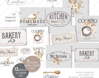 Baking Digital Papers Home Bakery Logo Cooking Logo Culinary Kitchen Utensils Decoupage Scrapbooking