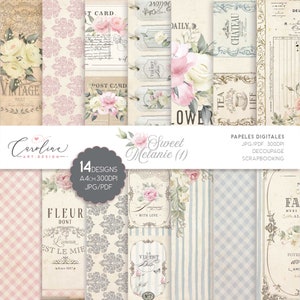 Flores Shabby Chic Decoupage Scrapbooking Fundo Romântico Convites Cartões Decoração Etiquetas Imagens Vintage