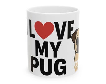 Ich liebe meinen Mops Tasse - süsser Mops Kaffeetasse Geschenk für Hundeliebhaber - Lustiger Hundewickelbecher 11oz & 15oz - Haustierbesitzer Geschenk - Mops Mama Papa Tasse