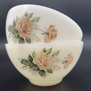 Set of Two Vintage PINK ROSE ARCOPAL  Bowl Pink Rose Pattern