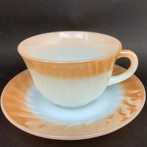 Vintage Fire-King White and Peach Lustre Tea Cup