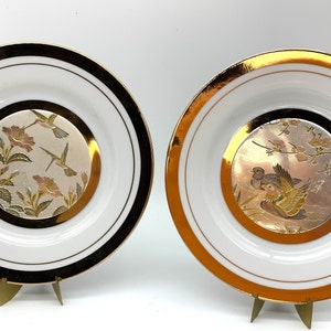 Set of Two Vintage  Porcelain Decorative Plate Dish / The ART Of  CHOKIN / Birds / Japan 6&quot;