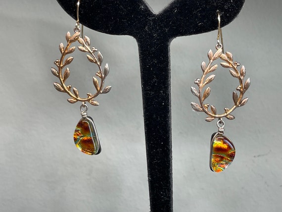 Olive Branch Wreath With Ammolite Silver Earrings,Bes… - Gem