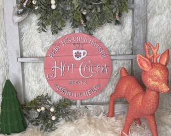 Hot Cocoa 3D Sign  | Pink Hot Cocoa Sign | Christmas Sign | Wood Christmas Sign