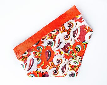 Lunar New Year Bandana | Dog Bandana | Cat Bandana | Snap On | Over the Collar | Pet Accessory | Bowtie | Horse | Chinese | Lucky Lion Dance