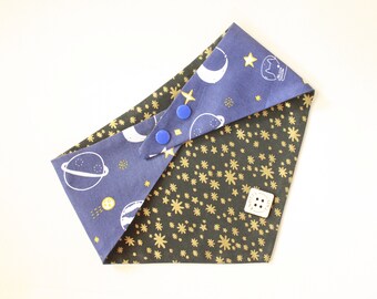 Celestial Bandana | Dog Bandana | Cat Bandana | Stars Bandana | Snap On Bandana | Over the Collar Bandana | Handmade Bandana | Moon | Space