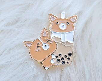 Corgi Boba | Corgi Pin | Bubble Tea Pin | Boba Pin | Enamel Pin I Soft Enamel Pin I Metal Pin I Pins I Corgi I Boba I Bubble Tea