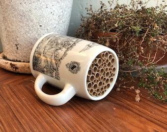 Bee hotel | Bern, Zürich, Geneva, Lugano, Augsburg panorama | bee house, upcycled beer mug | gift for gardener | Switzerland