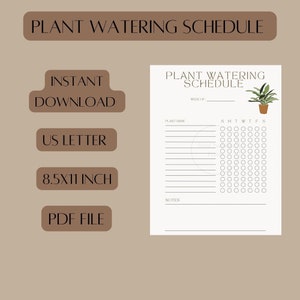 Printable Plant Watering Schedule, Weekly Schedule, Instant Download, Plant Care, US Letter, PDF