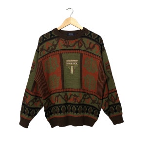 Vintage Tazz Club Crewneck Embroidered Big Logo Full Print Knitwear Sweater Jumper Orange/Brown Colour Size L