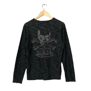 Vintage Von Dutch Embroidered Big Logo Long Sleeve Tee Shirt Knitwear Vintage Von Dutch Embroidery Big Logo Knitwear Black Colour Size S