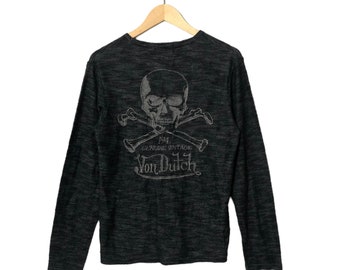Vintage Von Dutch Embroidered Big Logo Long Sleeve Tee Shirt Knitwear