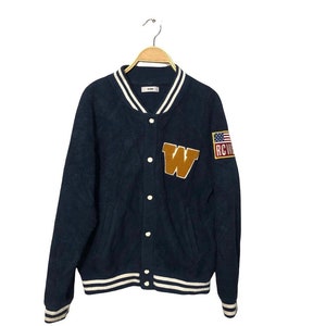 Vintage RCWB Embroidery Button Ups Fleece Varsity Jacket Blue Colour Size M