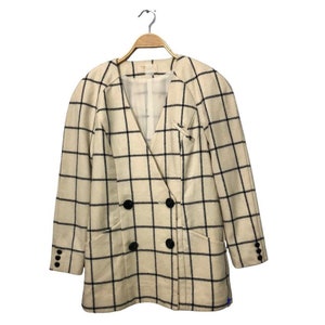 Vintage Top Harajuku Tokyo Plaid Blazer Coat Jacket White Cream