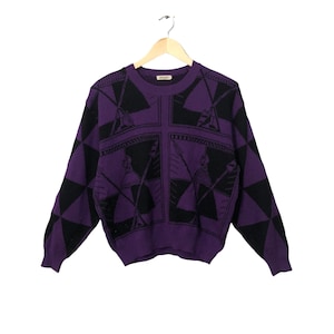 Vintage Bagoustyle Full Print Knitwear Knit Sweater Vintage Bagoustyle Full Print Purple Colour Made in Japan