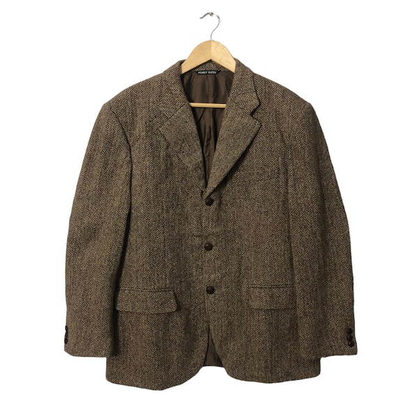 Vintage Harris Tweed Pearly Gates Button Ups Wool Blazer Coat Jacket Brown Colour Size L Made in Japan