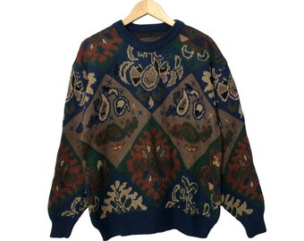 Vintage Unbranded Crewneck Fullprint Knitwear Sweater Jumper Multicolour