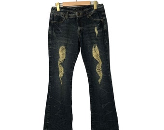 Vintage Daily Topics Jeans Bootcut Flare Distressed Denim Pants Blue Colour