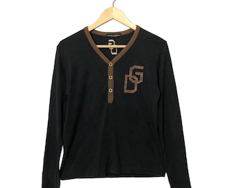 Vintage Dolce And Gabbana Embroidered Spell Out Logo Half Button Faded Long Sleeve Tee Shirt