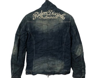 Vintage In The Attic Homme Spell Out Big Logo Zipper Ups Faded Multipocket Denim Jacket