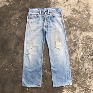 Vintage Big John Jeans Faded Distressed Light Wash Denim Pants Light Blue Colour