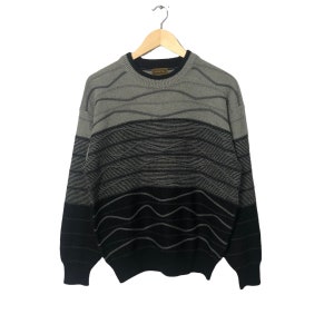 Vintage Vieste Crewneck Patchwork Style Knitwear Sweater Jumper Vintage Vieste Knitwear Sweater Jumper Black/Grey Colour Made in Japan