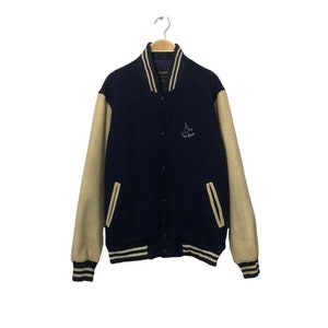 Vintage Troy Bros Button Ups Varsity Jacket Vintage Troy Bros Button Ups Varsity Jacket Dark Blue Colour Vintage Troy Bros Jacket Size L