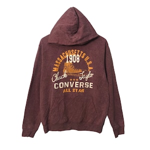 Vintage Converse All Star Chuck Taylor Faded Big Logo Hoodie Sweatshirt Maroon Colour Size M