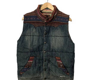 Vintage Local Motion Hawaii Button Ups Denim Vest Vintage Local Motion Hawaii Jeans Vest Blue Color