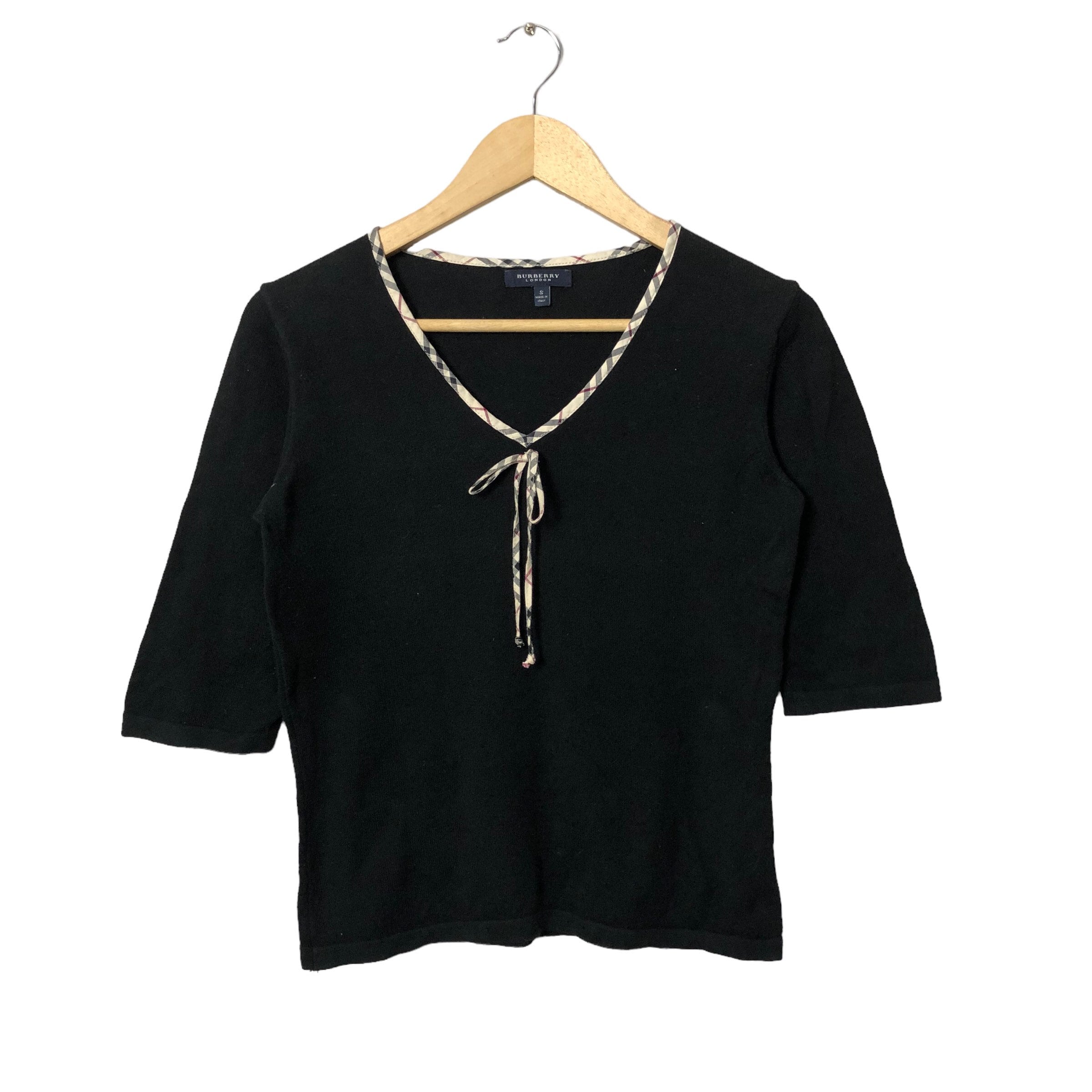Vintage Burberry London V Neck Nova Check Crop Top Black