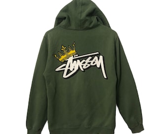 Vintage Stussy Big Logo Zipper Ups Pullover Hoodie Sweater Jacket Green Colour Made in USA