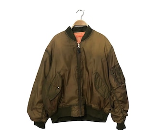 Chaqueta bomber vintage japonesa MA 1 con cremallera y descolorida, color verde