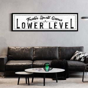 Lower Level Sign, Basement Sign, Lounge Decor, Movie Room Decor, Man Cave & Game Room Decor, Vintage Farmhouse Wall Art, Rustic Canvas Art
