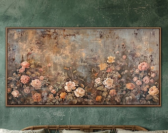 Wildflower Framed Wall Art, Abstract Flowers Landscape Wall Decor, Vintage Floral Farmhouse Canvas Art, Minimalist Living Room Canvas Print
