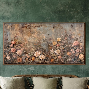 Wildflower Framed Wall Art, Abstract Flowers Landscape Wall Decor, Vintage Floral Farmhouse Canvas Art, Minimalist Living Room Canvas Print
