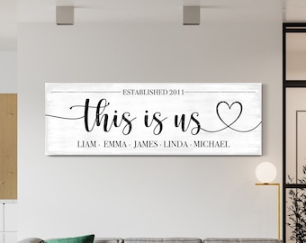 Custom This Is Us Sign, Family Member Name Sign, Family Room Sign, Our Home Sign, Living Room Decor, Farmhouse Wall Art, Large Canvas Print