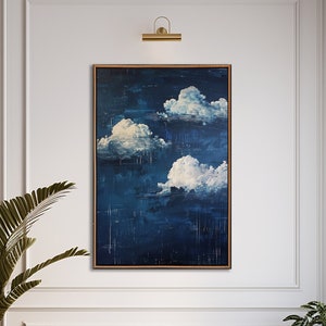 Moody Clouds Wall Art, Vintage Abstract Clouds Wall Decor, Cloudy Sky Canvas Art, Gallery Canvas Decor, Modern Bedroom Large Canvas Print