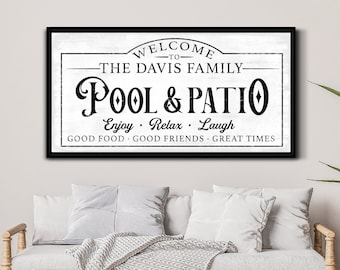 Custom Pool & Patio Sign Welcome to Sign Pool Deck Last Name Sign Custom Family Name Modern Farmhouse Canvas Outside Wall Art