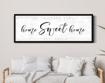 Personalized Home Sweet Home Sign, Family Name Sign, Home Wall Hanging, Living Room Decor, Family Room Decor, Vintage Farmhouse Canvas Art