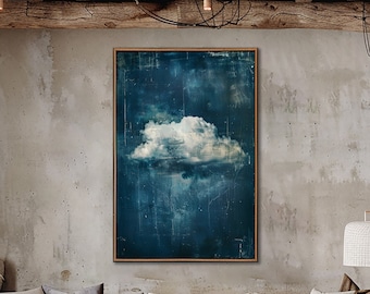 Abstract Moody Clouds Wall Art, Minimalist Cloudy Weather Wall Decor, Dark Blue Sky Modern Canvas Art, Minimalist Large Canvas Print Gifts